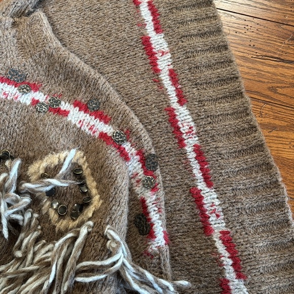 Free People Dark Crystal Wool Alpaca Fringe Oversized Poncho Sweater Size Small - Picture 13 of 13